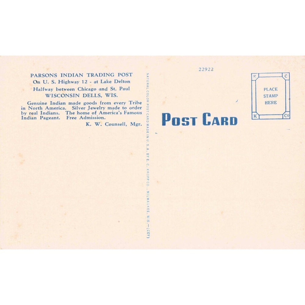 Vintage Zuni Indian Pueblo House Parsons Indian Village Wisconsin Dells Postcard - Picture 2 of 2
